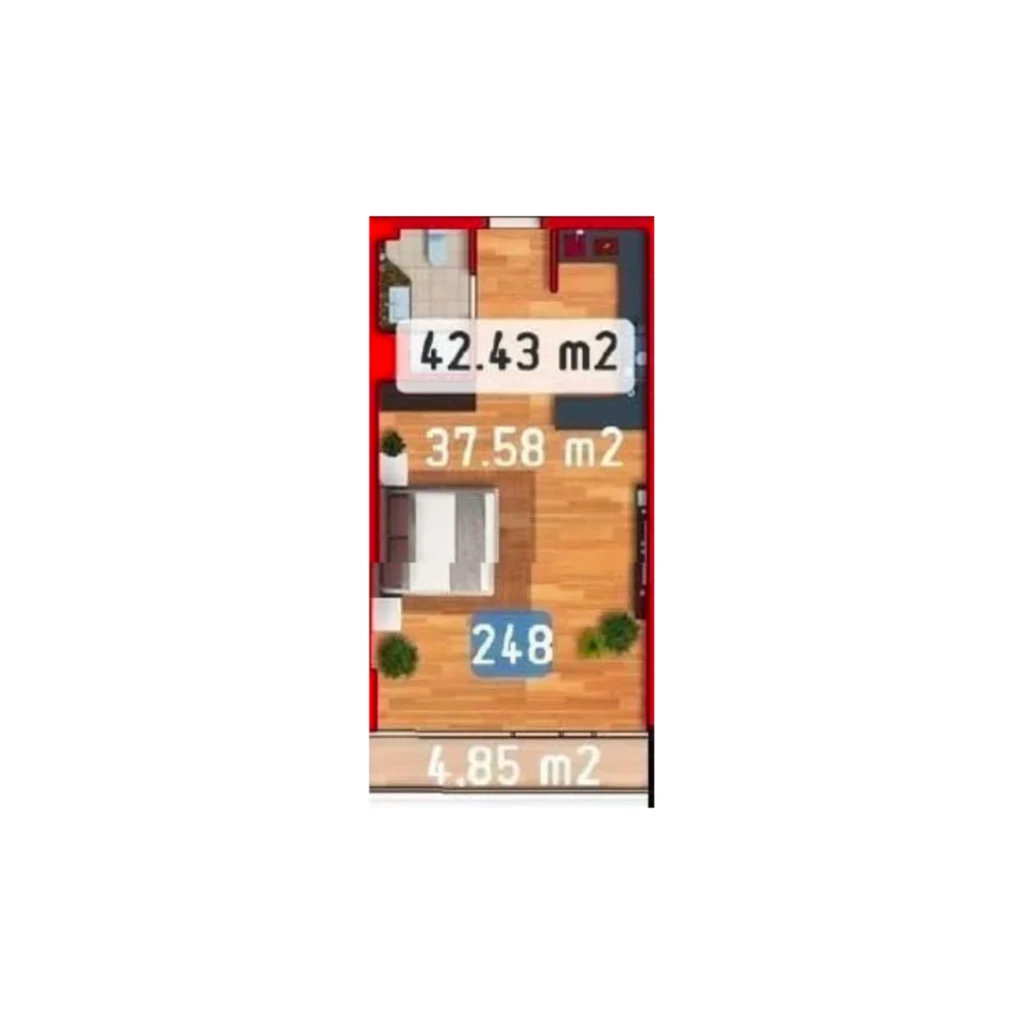 1 bedroom flat (42,43 m²) in
