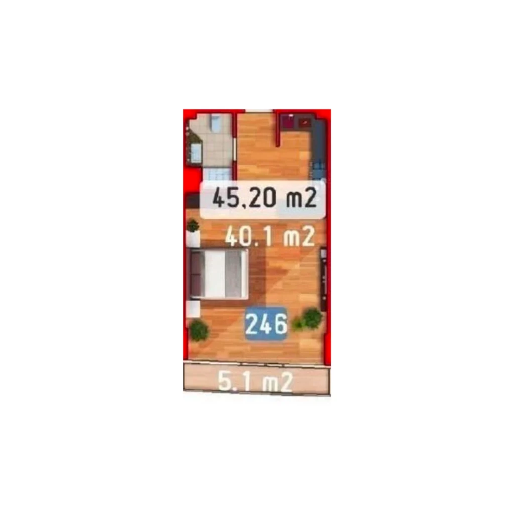 1-bedroom (45,20 m²) flat in