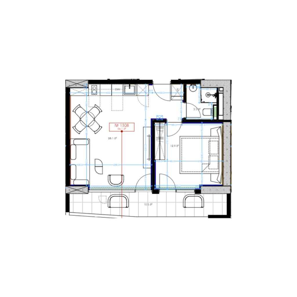1 bedroom flat with terrace in