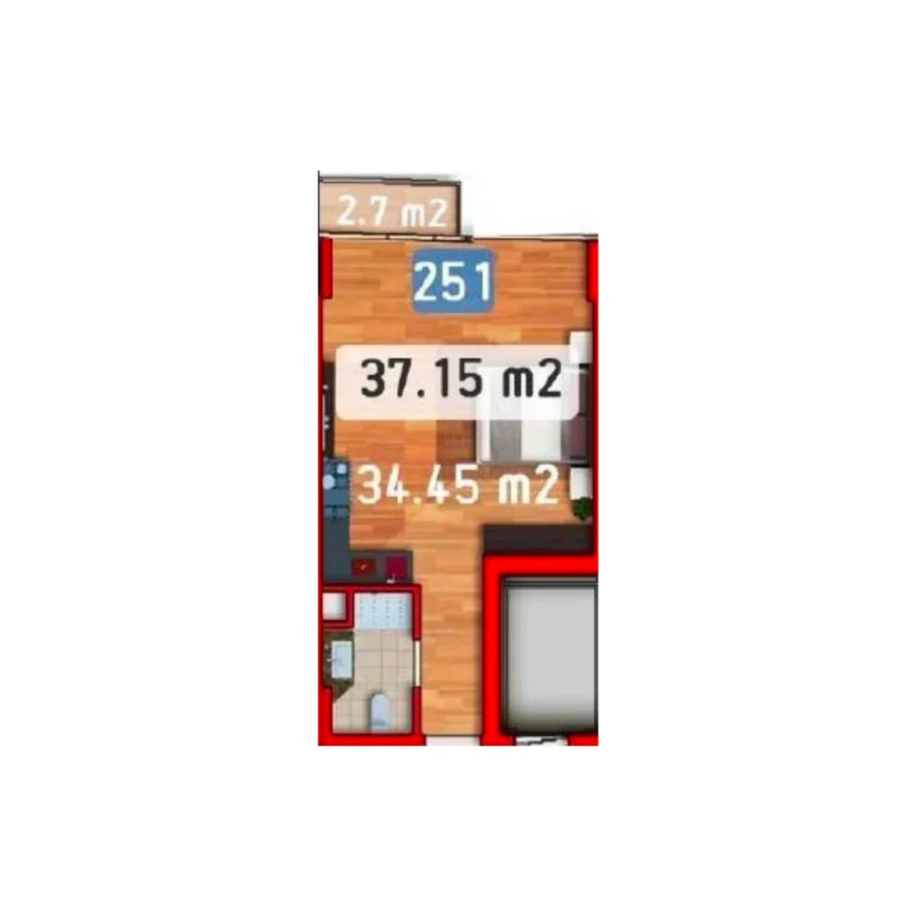Beautiful studio (37,15 m²) in a residential complex