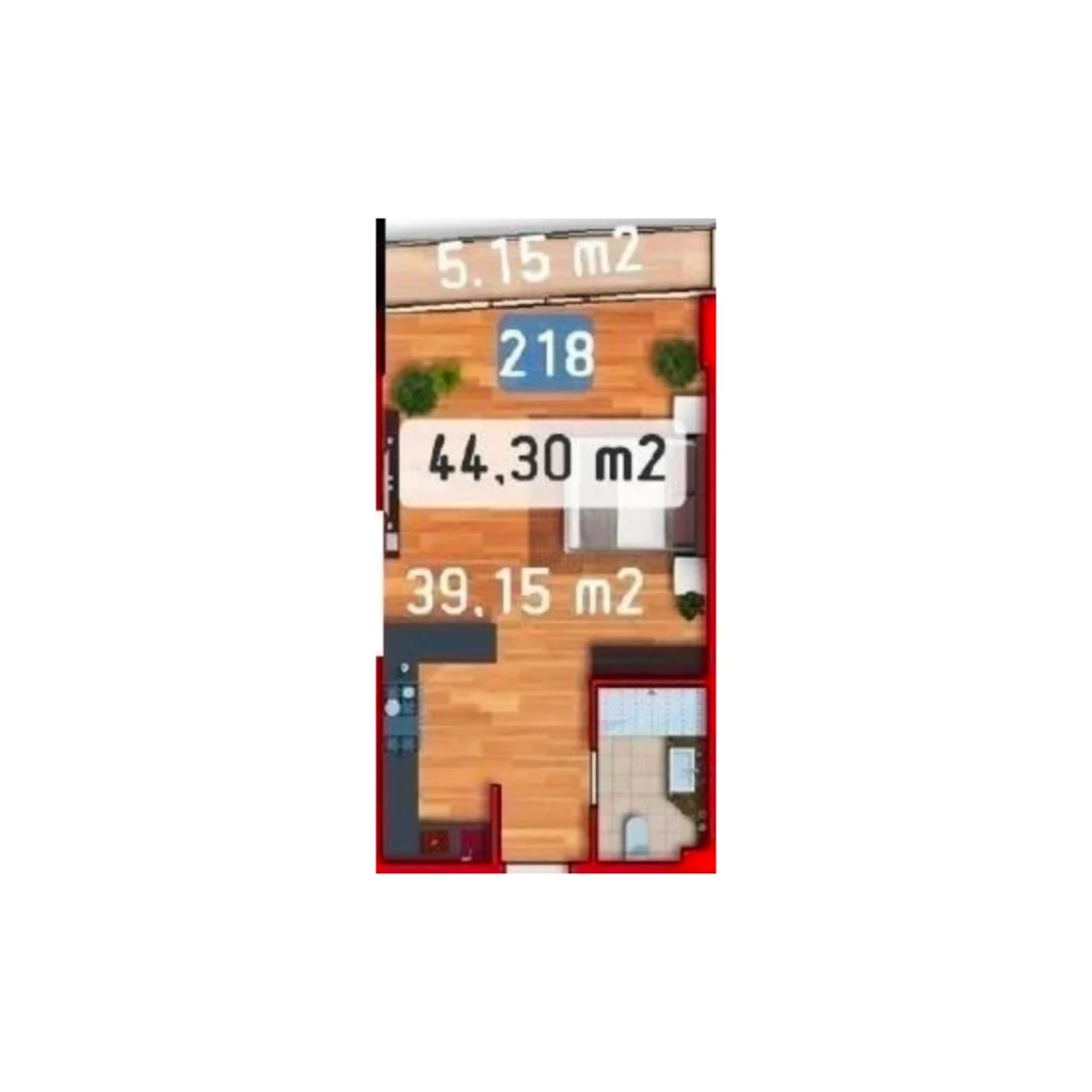Functional studio flat (44,30 m²) with balcony in