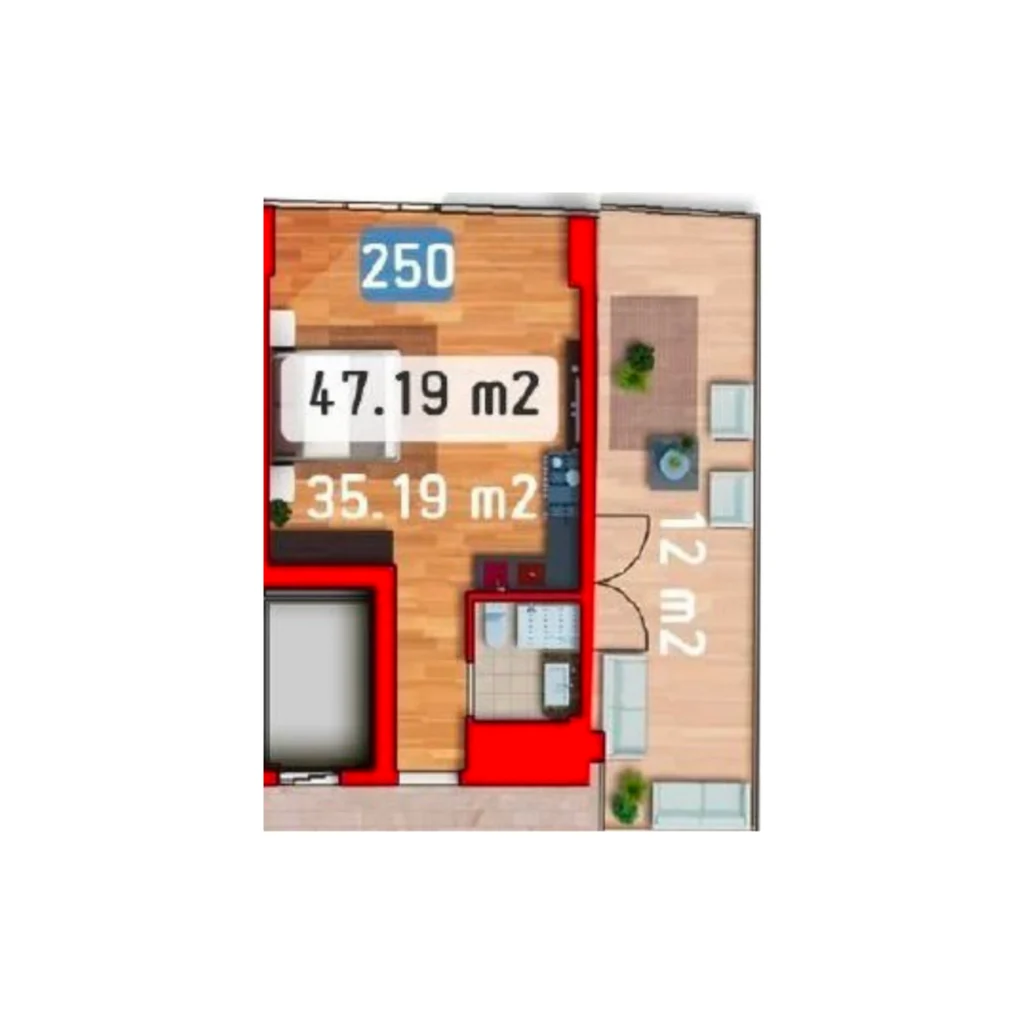 Apartment (47,19 m²) with spacious terrace in
