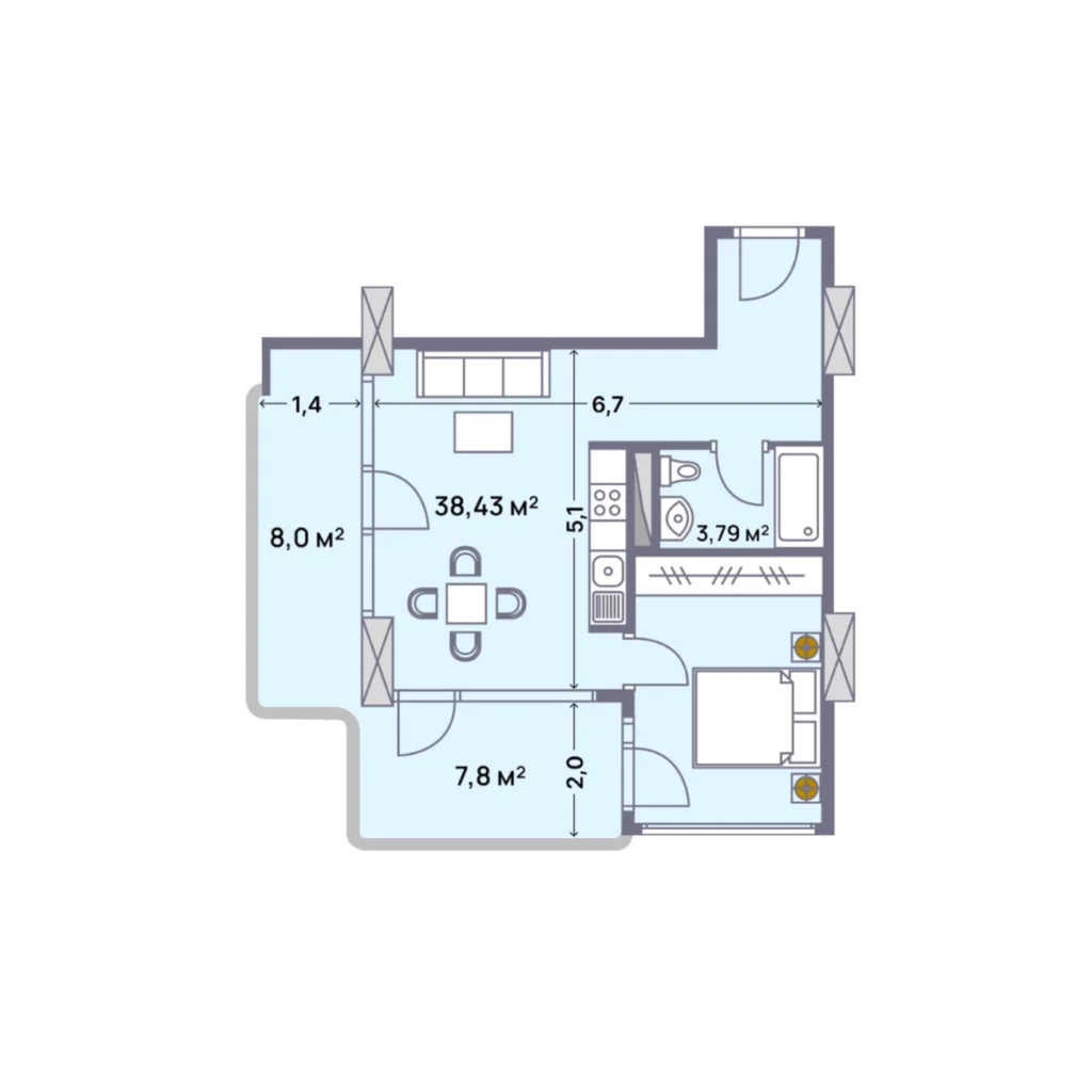One-room suite in