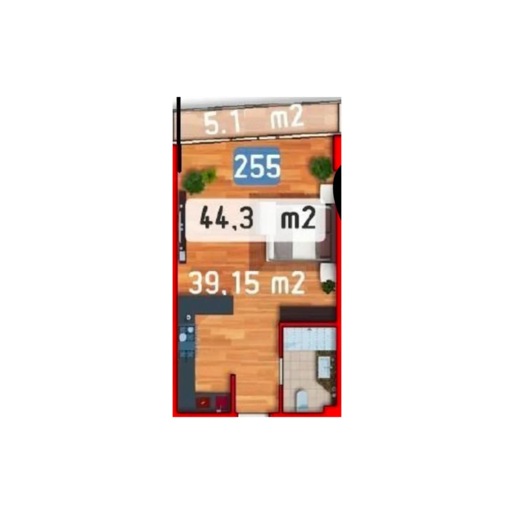 Apartment (44.3 m²) with balcony