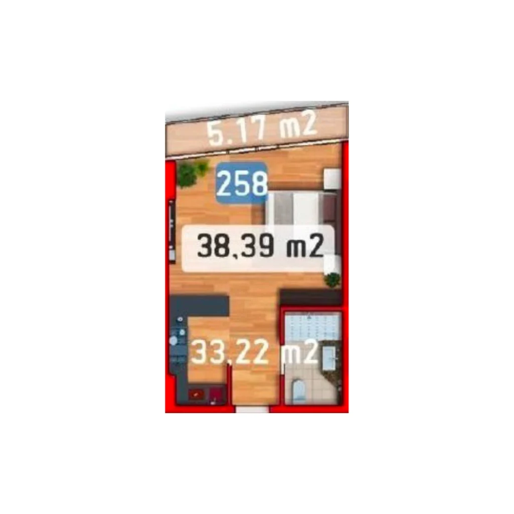 Cosy studio flat (35,96 m²) with a balcony in