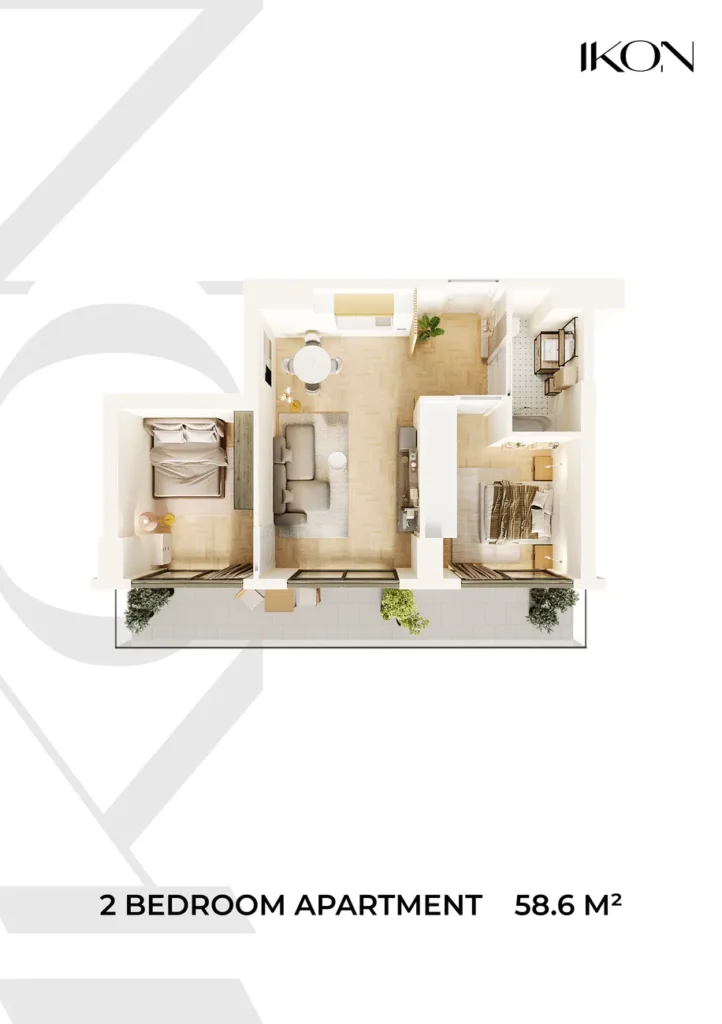 Praktische Wohnung mit 2 Schlafzimmern und 58,60 m² in