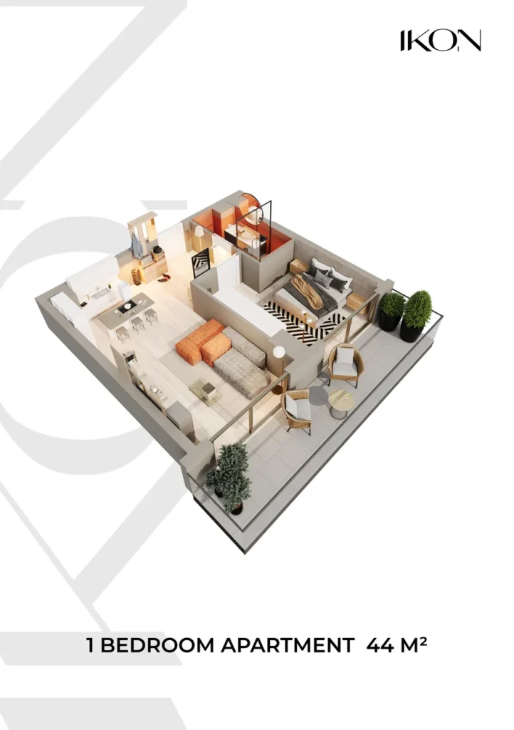 Lakonische Ein-Schlafzimmer 44,00 qm in