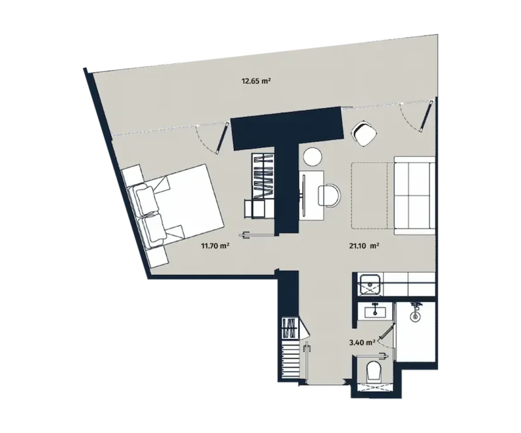 Bright one bedroom in the centre 48.85 sq. m. in