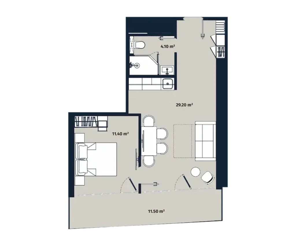 Spacious studio flat 56.20 sq.m. in