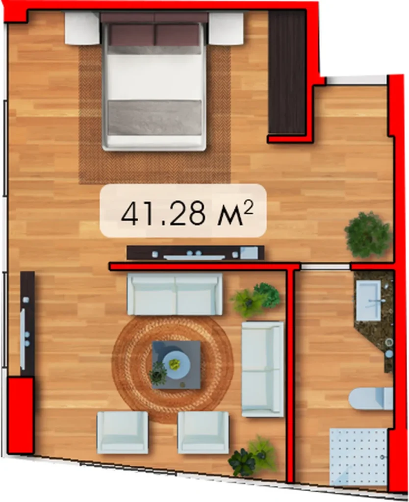 Světlé studio s kombinovaným obývacím pokojem 41,28 m2 v