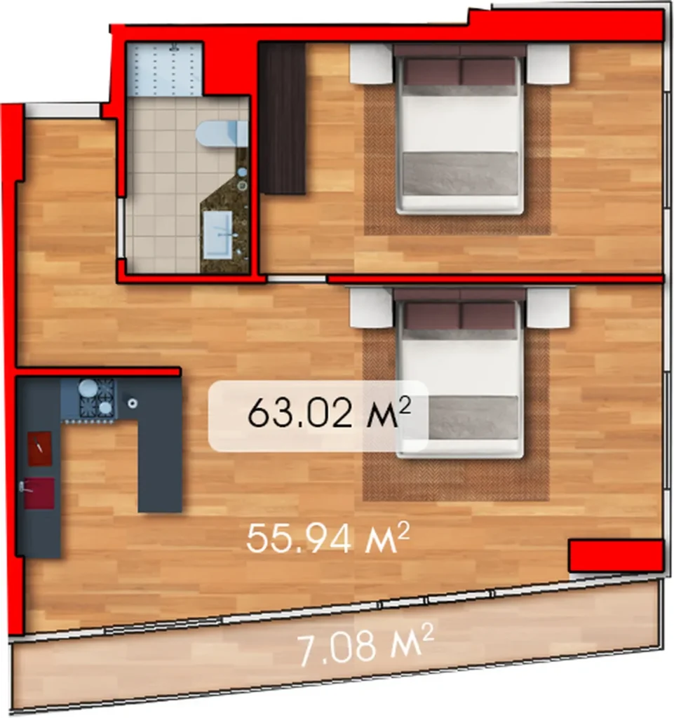 Prostorné studio o rozloze 63,02 m² v