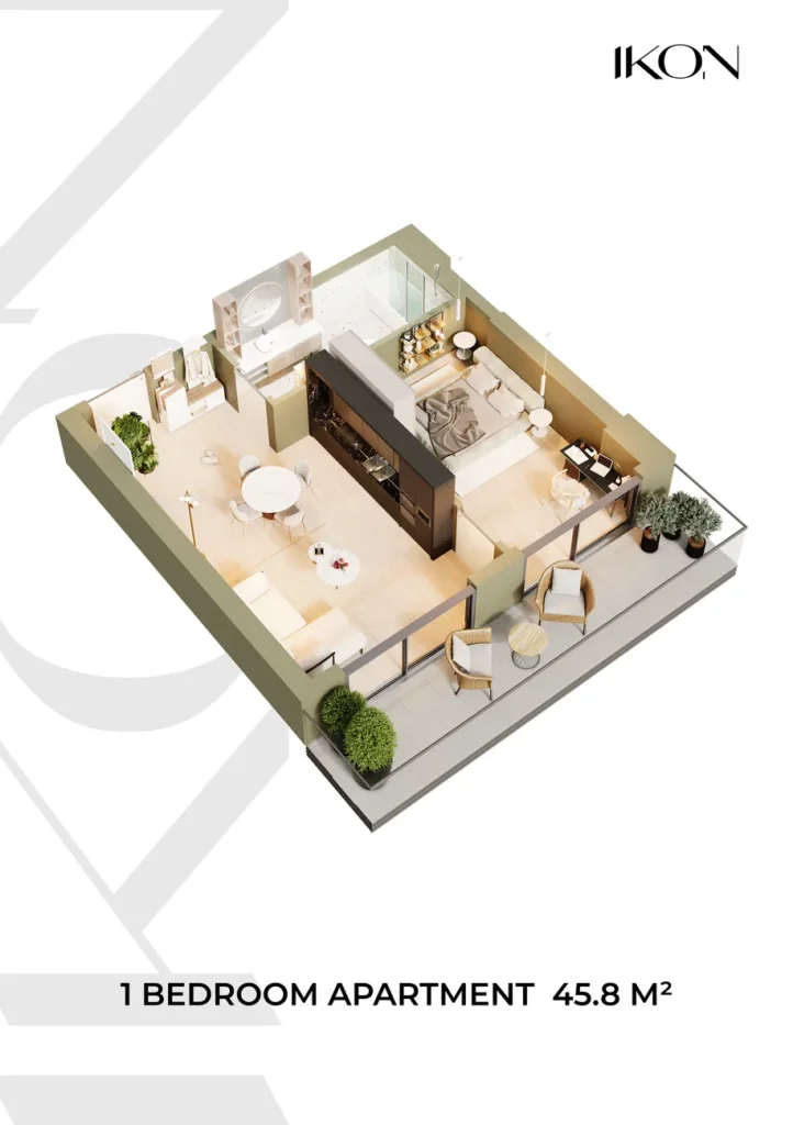 Chambre à coucher compacte avec vue 45.80 m² en