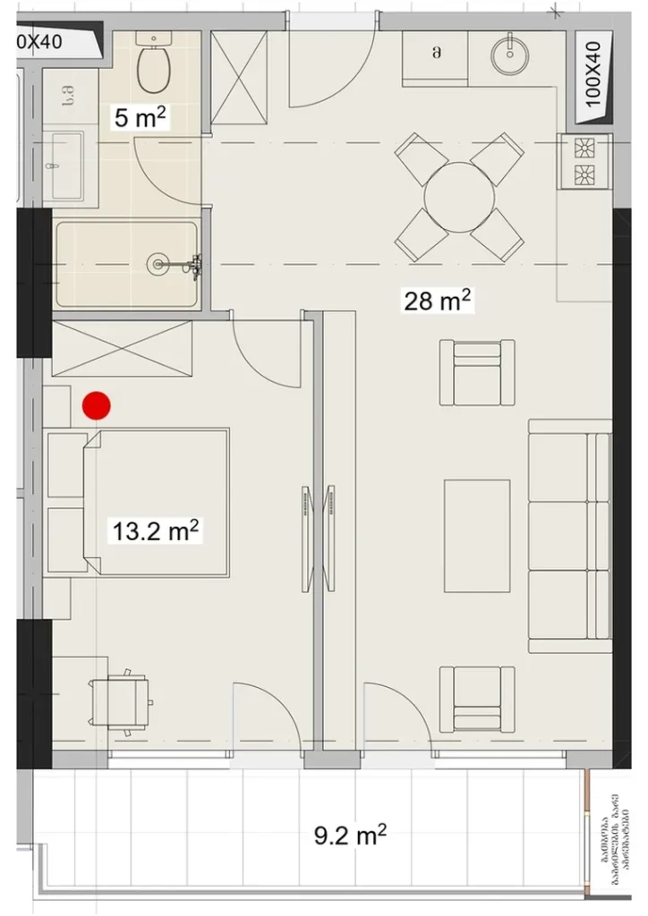 Studio 1 chambre 55.40 m² à