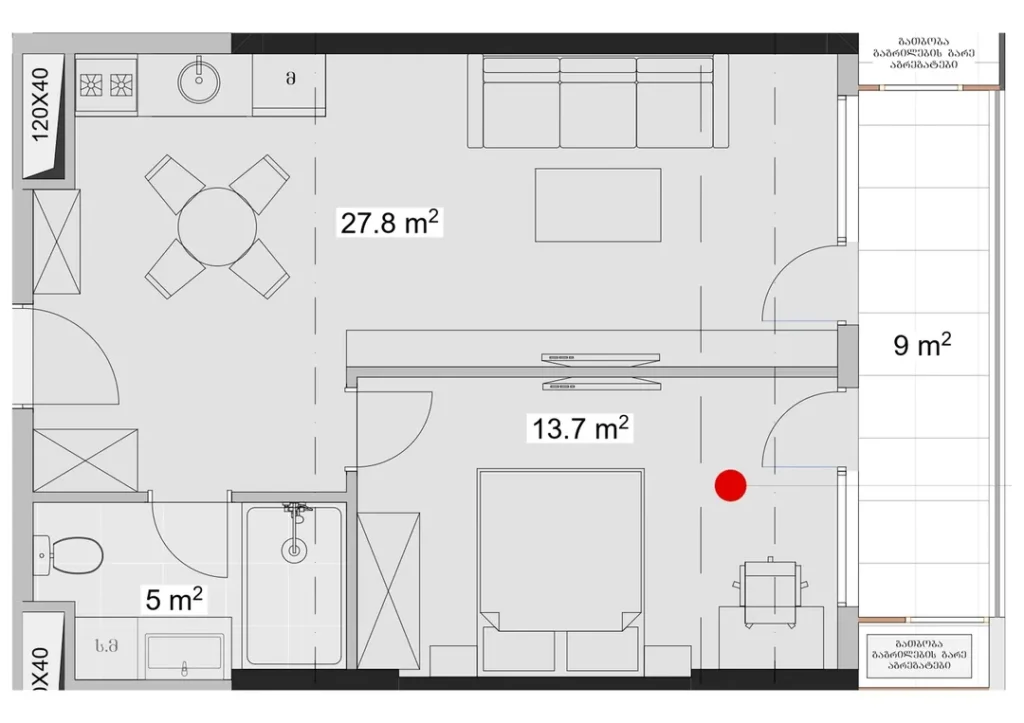 Spacieux appartement d'une chambre à coucher de 55,50 m² à
