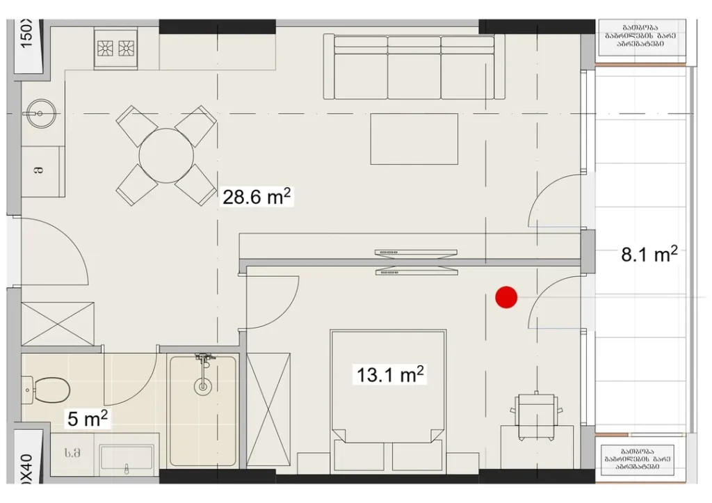 Lumineux deux chambres à coucher avec terrasse 54.80 m² à