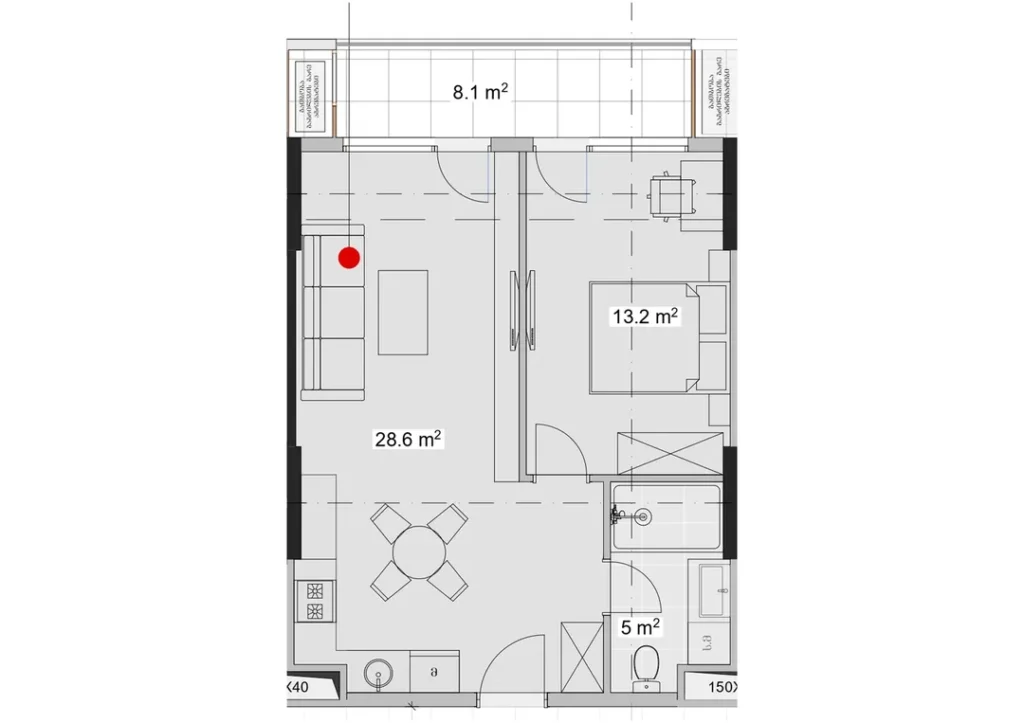 Spacieux appartement d'une chambre à coucher de 54,90 m² à