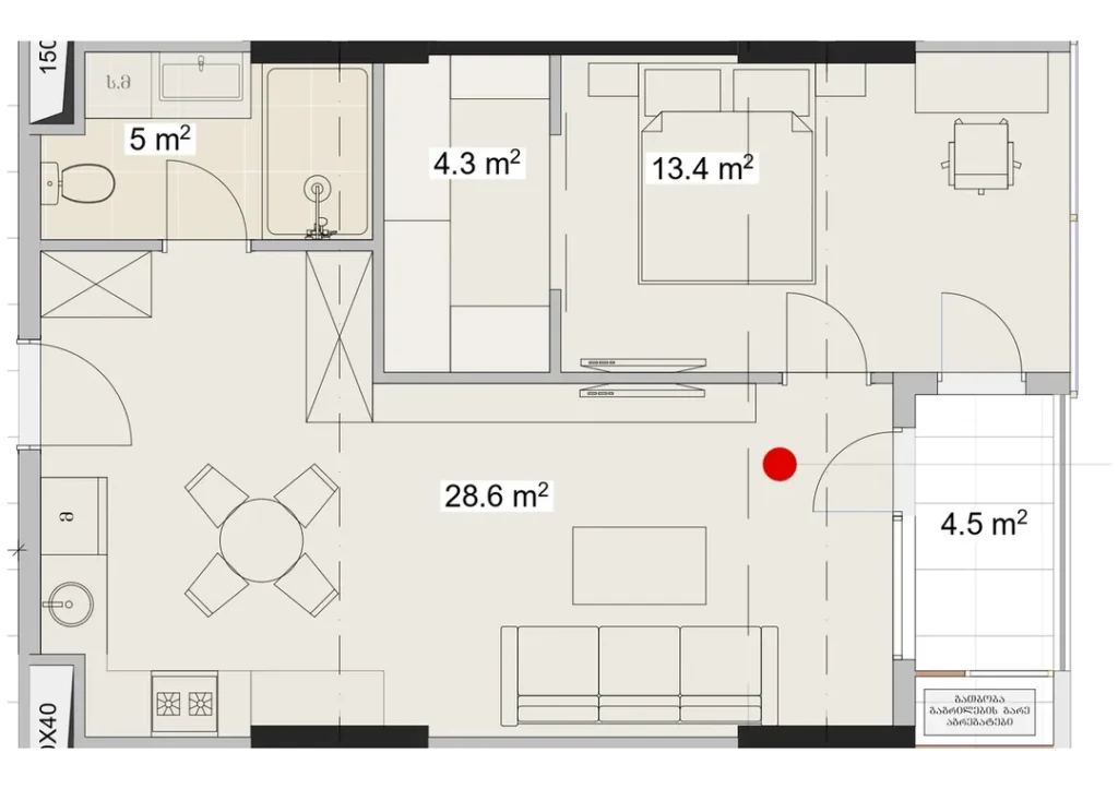 Chambre à coucher confortable de 55,80 m² dans une maison de campagne.