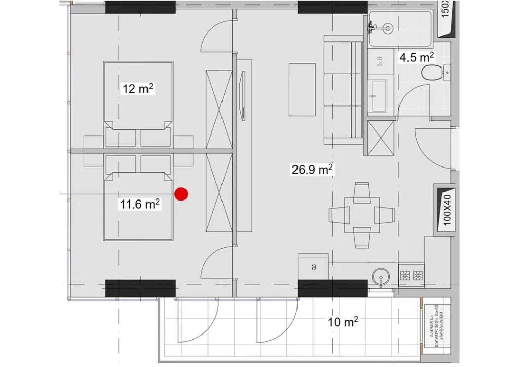 Confortable appartement de 2 chambres à coucher 65.00 m² à