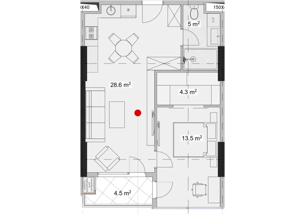 Spacieux appartement d'une chambre à coucher de 55,90 m² à