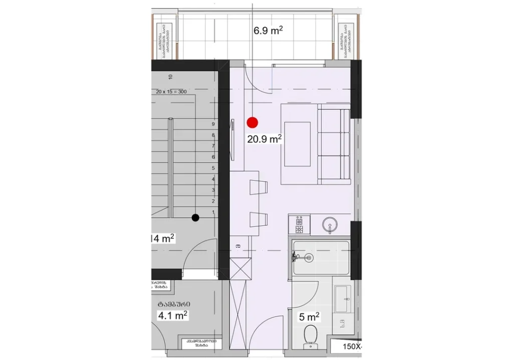 Confortable deux chambres avec balcon 55.90 sq.m. en