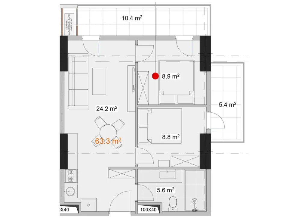 Duplex familial avec deux terrasses 63.30 m² à