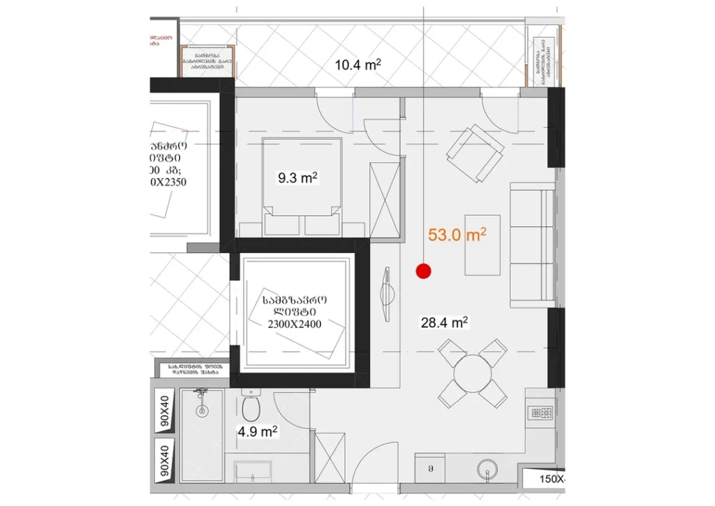 Spacious one-bedroom with a large balcony 53.00 m² in