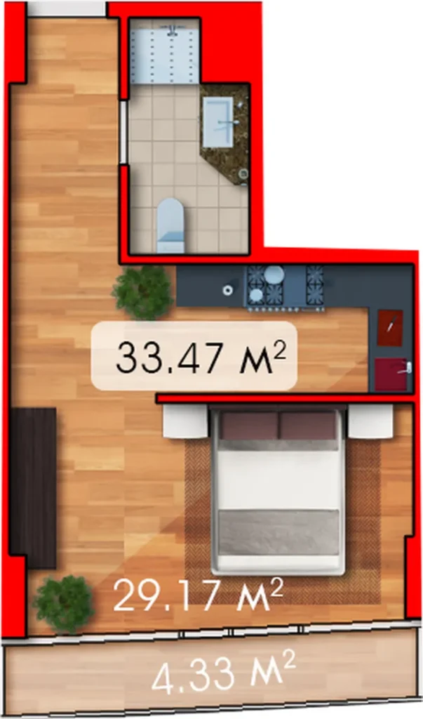 Útulné studio 33,47 m² v