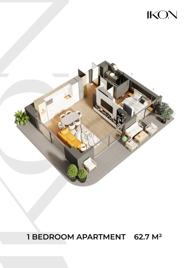 Une chambre avec balcon panoramique 62.70 m² en