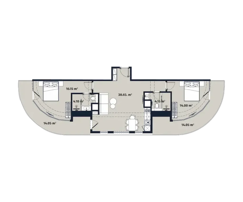 Комфортная 2-комнатная квартира 105.15 м² в