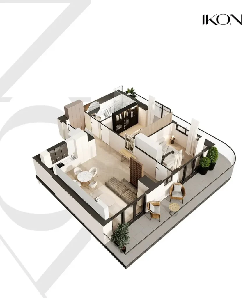 Chambre à coucher spacieuse avec balcon d'angle 71,10 m² en