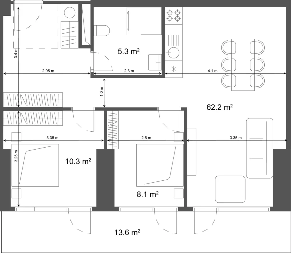 Dvoupokojový pokoj Premium 75,80 m2 v