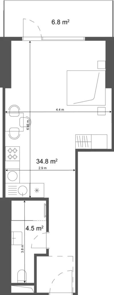 Studio équilibré de 41,60 m² en