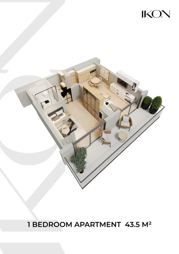 Studio lumineux avec balcon 43.50 m² à