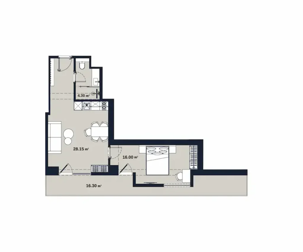 Просторная 1-комнатная квартира 64.75 м² в