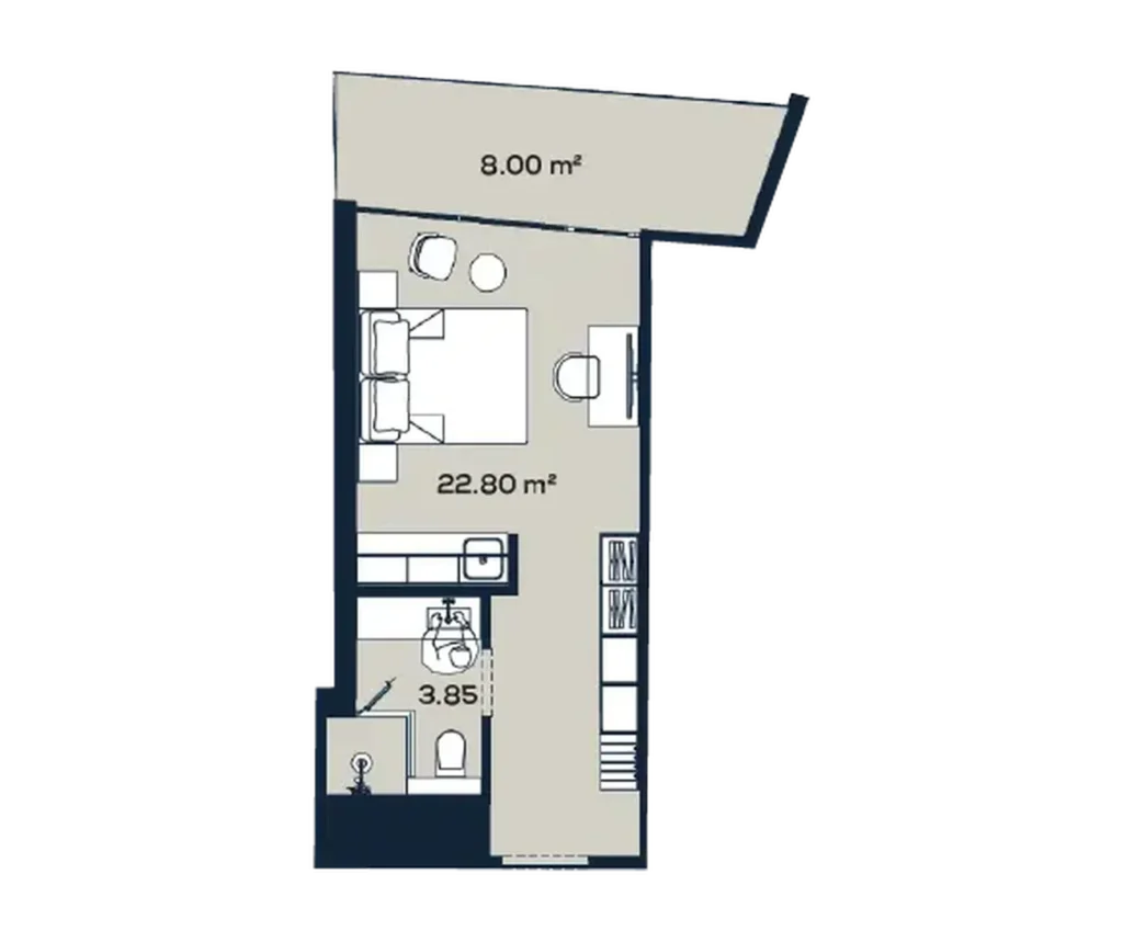 סטודיו מואר עם מרפסת פנורמית 34.65 מ"ר ב