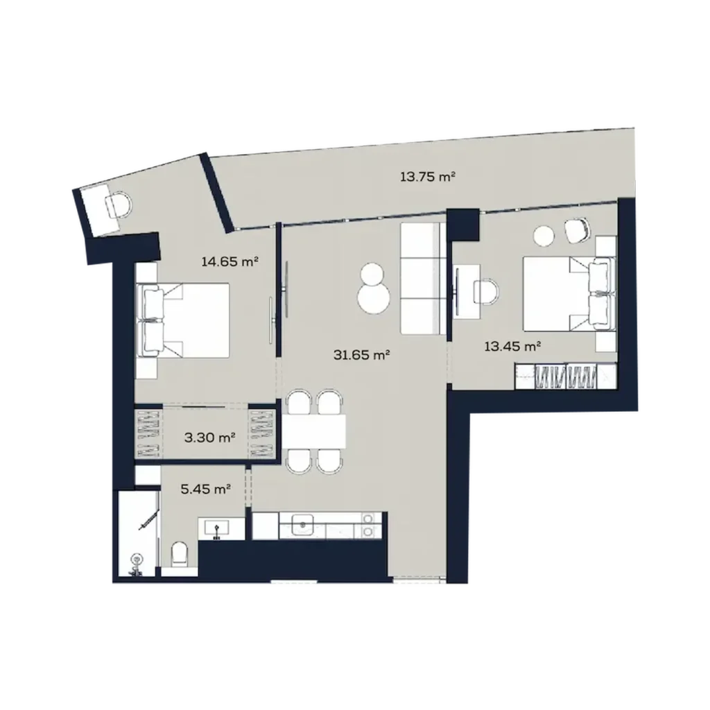 Ideální byt se 2 ložnicemi 82,25 m2 v