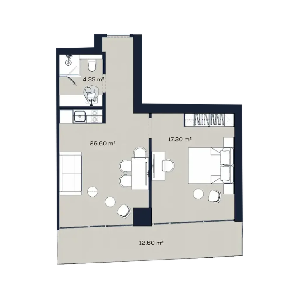 Prostorný byt s 1 ložnicí 60,85 m² v