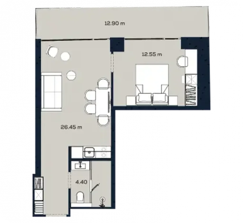 Elegantní ložnice s panoramatickou terasou 56,30 m² v