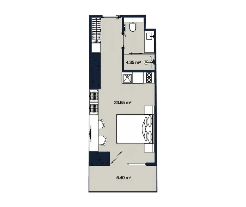 Современная и светлая студия 33.40 м² в