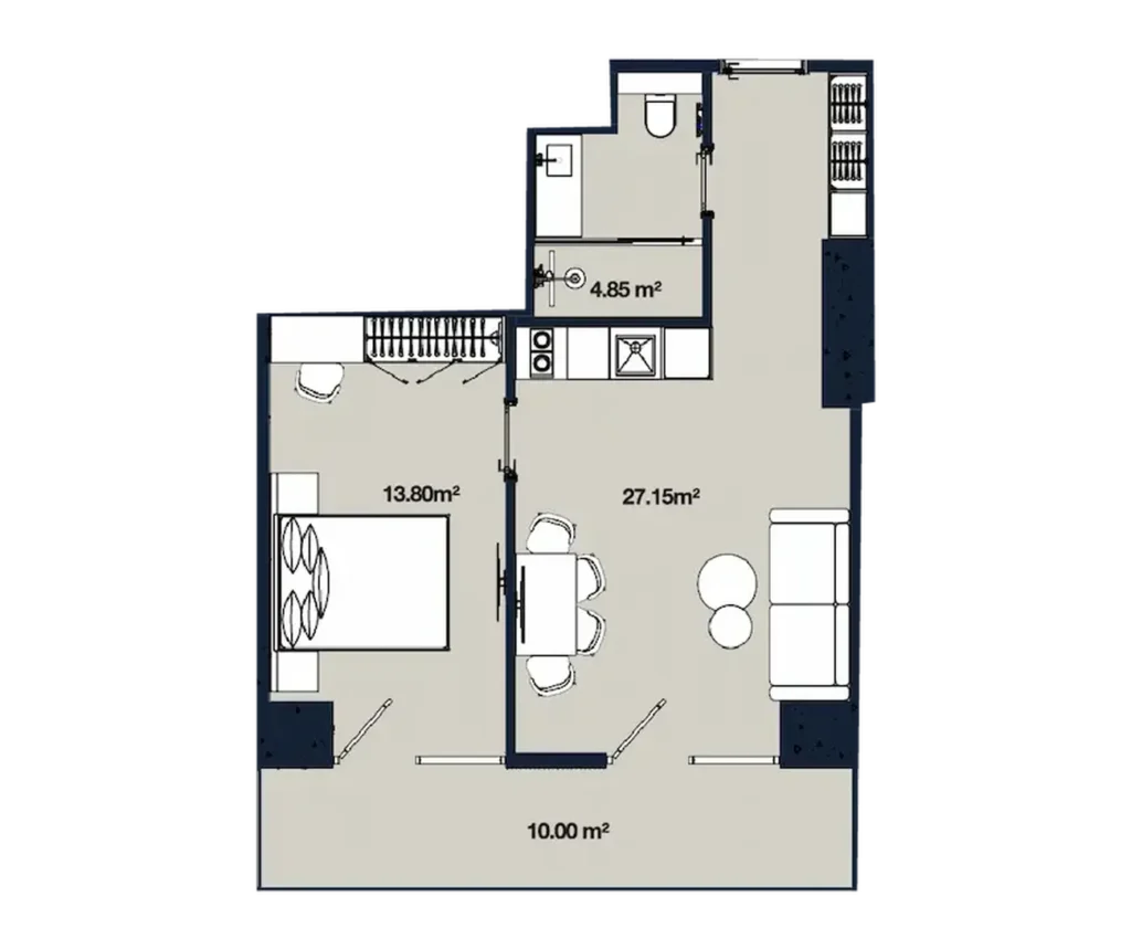 Просторная однушка с террасой у моря 55.80 м² в