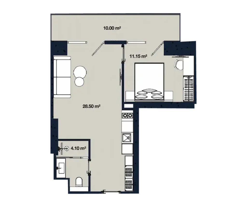 Современная однушка 53.74 м² в
