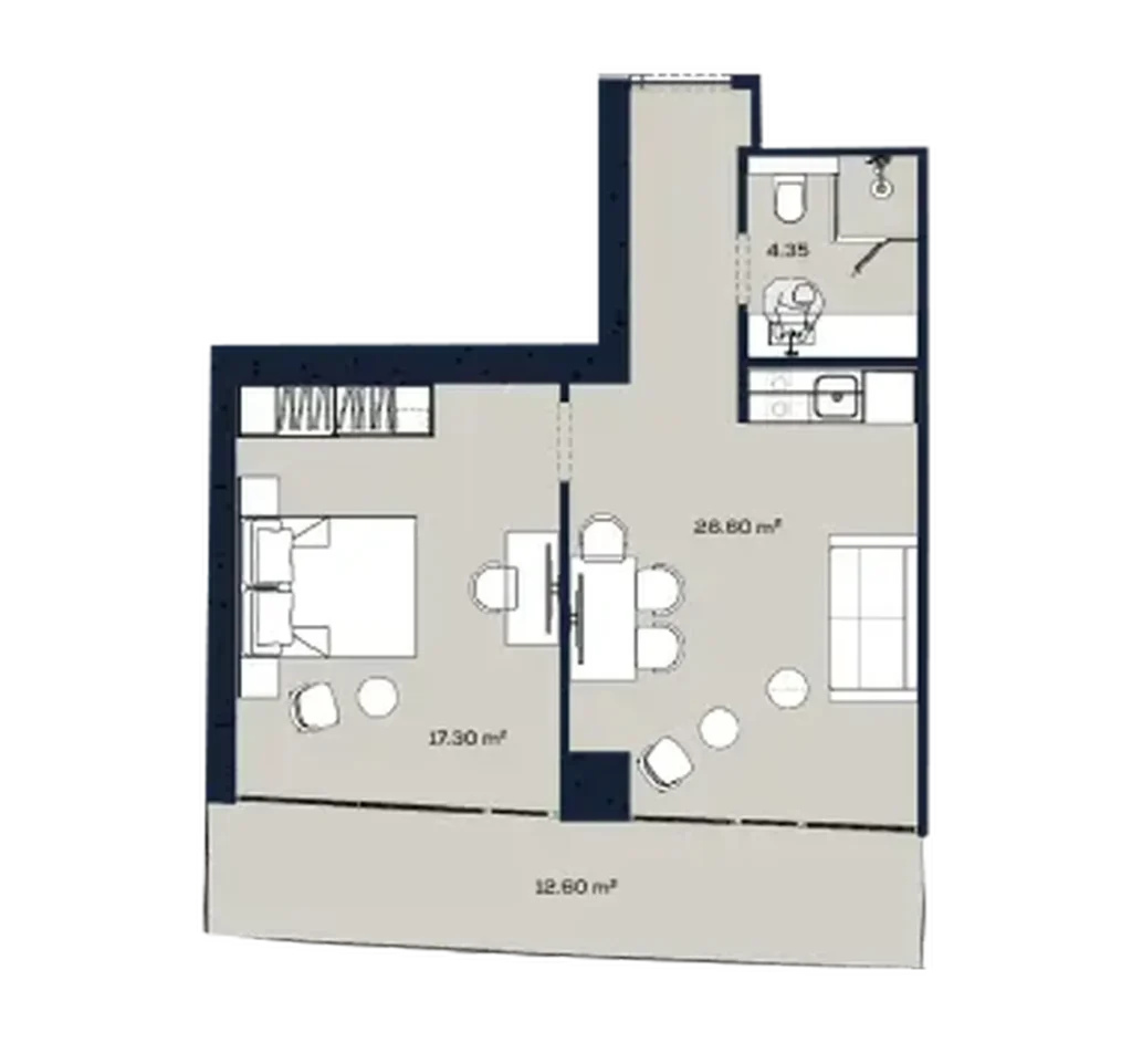 Modern 1 yatak odalı daire 60.85 m² içinde
