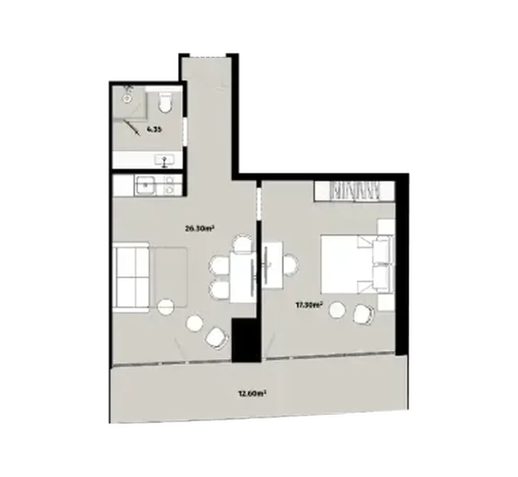 Cosy and spacious one-bedroom apartment 60.55 sq.m. in