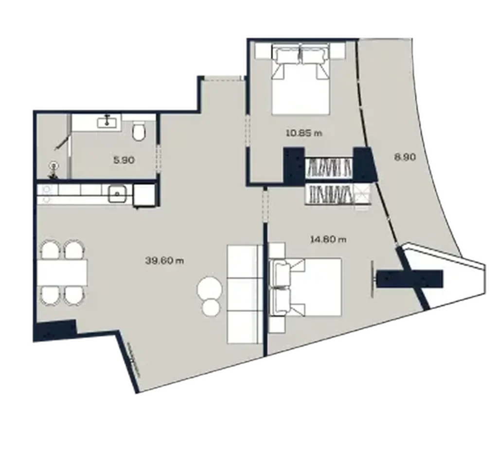 Světlý dvouložnicový pokoj na třídě 80,05 m² v