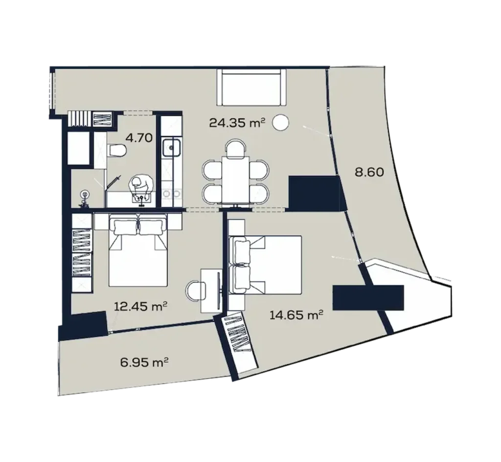 Panoramic two-bedroom 71.70 sq.m. in