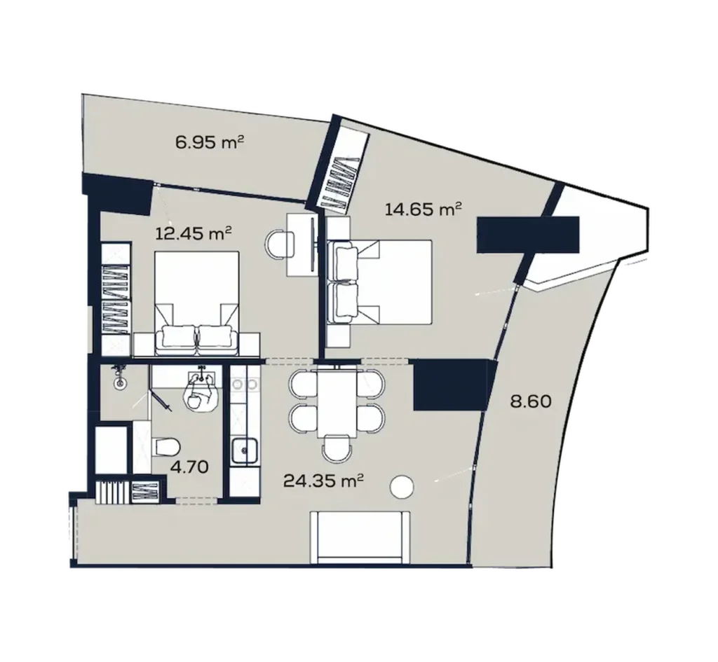 Vyvážený dvoupokojový byt v centru o rozloze 71,70 m2 v