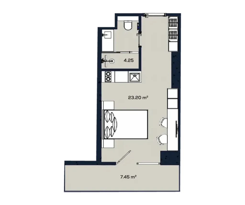 Светлая и современная студия 34.90 м² в