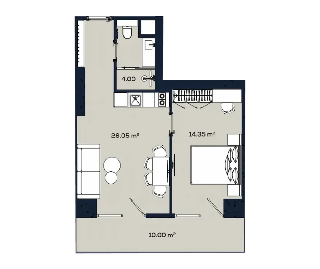 Светлая однушка с балконом-гостиной 60.95 м² в585,34
