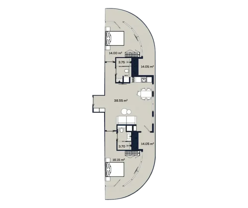 Двушка с двойным балконом и простором 104.25 м² в