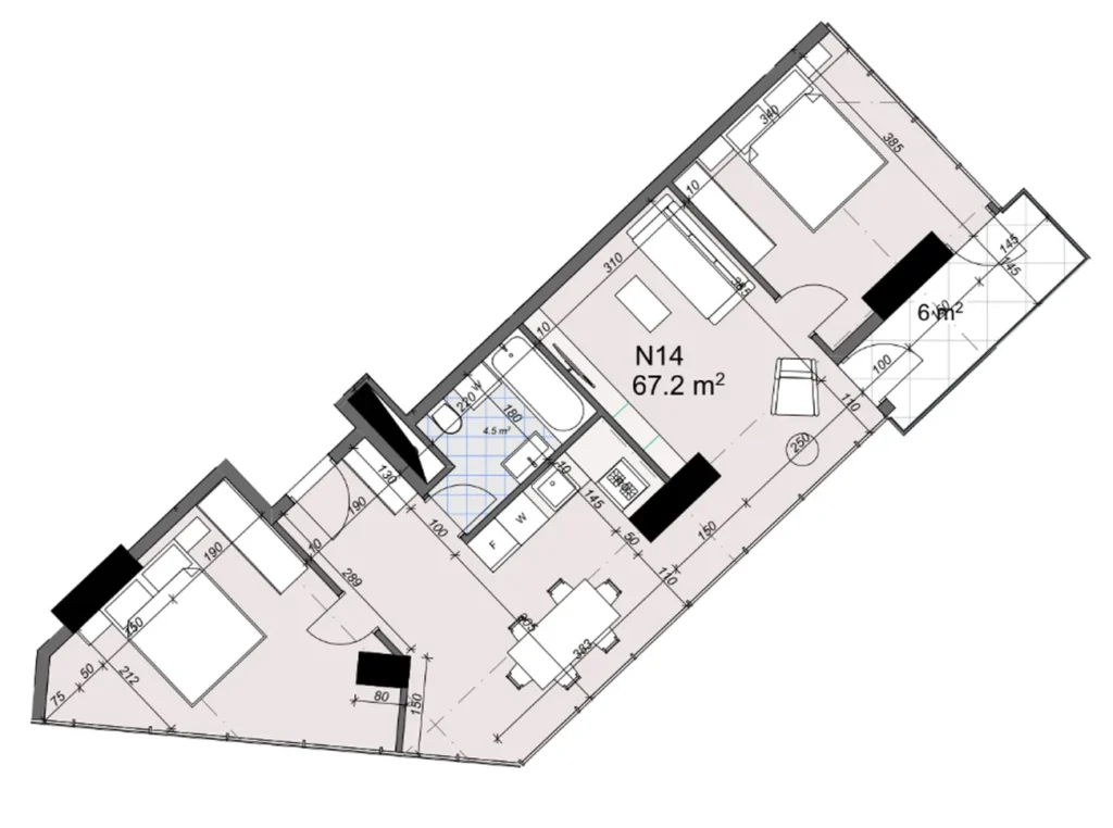Grande chambre à coucher sur le boulevard Novy 73,20 m² en